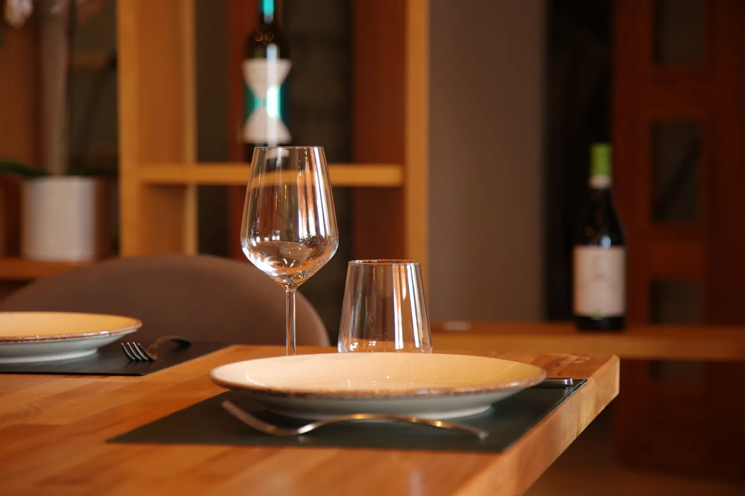 Place setting detail with fine glassware at Harbour Hotel Restaurant